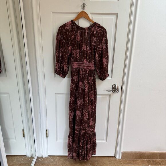 NWT Free People Golden Hour Boho Border Maxi Dress in Pink Chocolate Combo - Picture 6 of 8